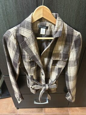 Better Be Brown and Cream Plaid Belted Blazer